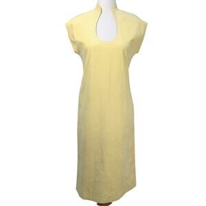 Vintage 1970s Mollie Parnis Yellow Ultra Suede Groovy Mod Scoop Neck Midi Dress
